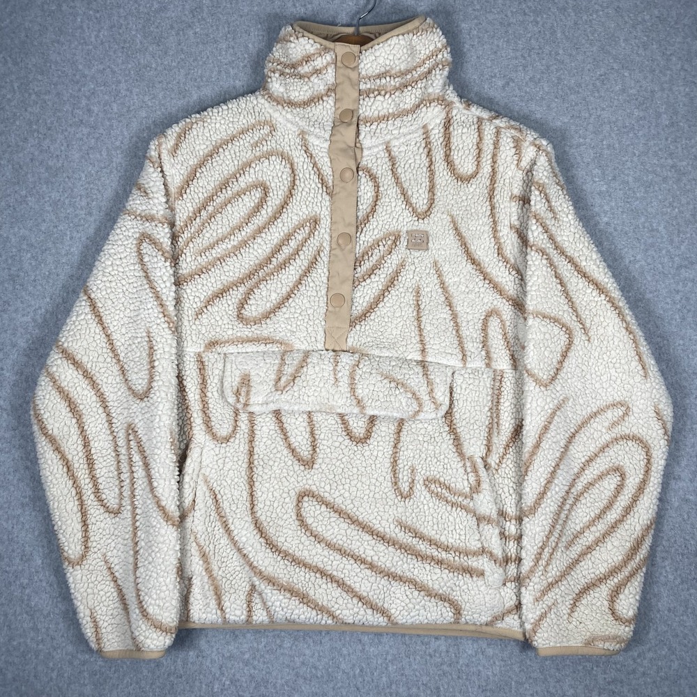 Billabong Fleece Pullover Womens Small Cream Tan A/DIV Switchback Sherpa Snap
